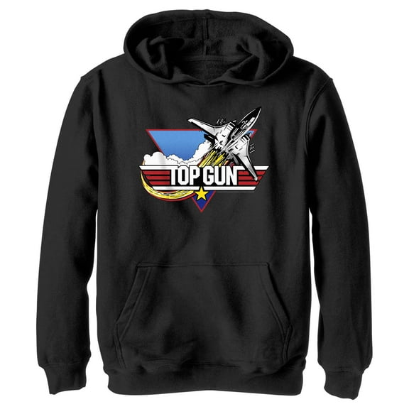 Boy's Top Gun Fighter Jet Logo  Pull Over Hoodie Black Medium