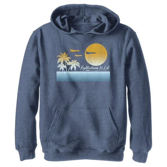 Boy's Top Gun Fightertown, USA Pull Over Hoodie Navy Blue Heather Medium