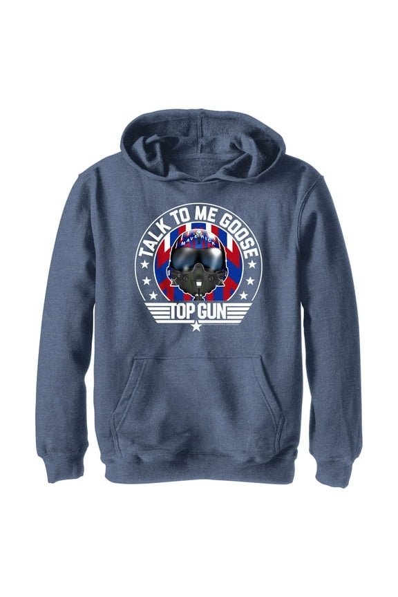Boy's Top Gun Maverick Talk to Me Goose Pull Over Hoodie Navy Blue Heather Small