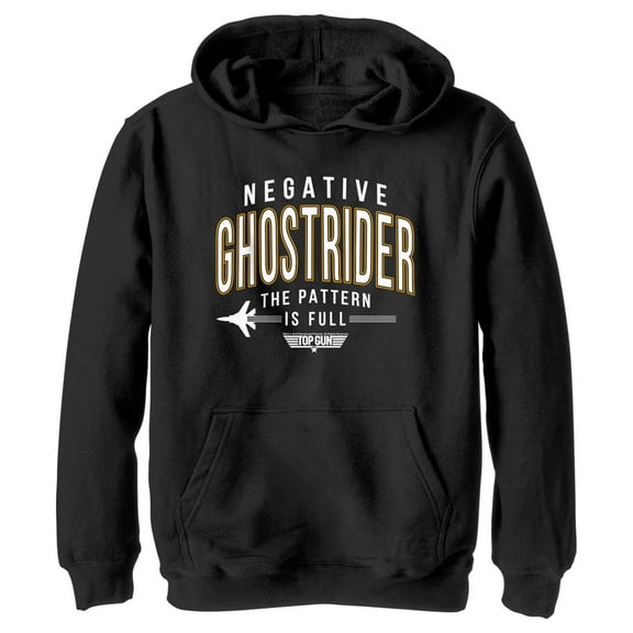 Boy's Top Gun Negative Ghost Rider the Pattern Is Full  Pull Over Hoodie Black Medium