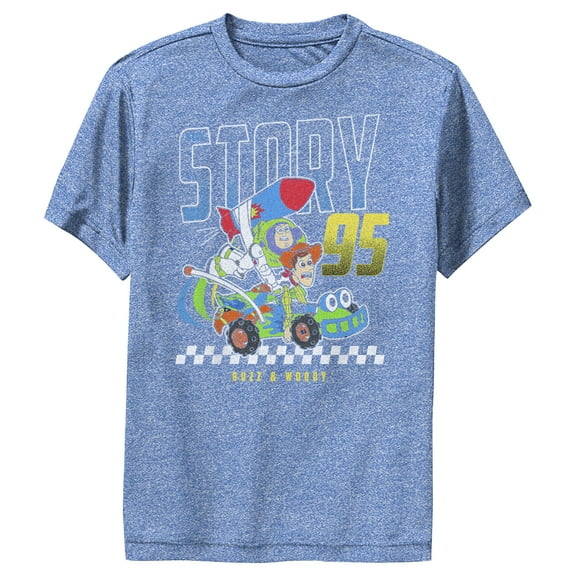 Boy's Toy Story Buzz & Woody Rocket Car  Performance Graphic Tee Royal Blue Heather Medium