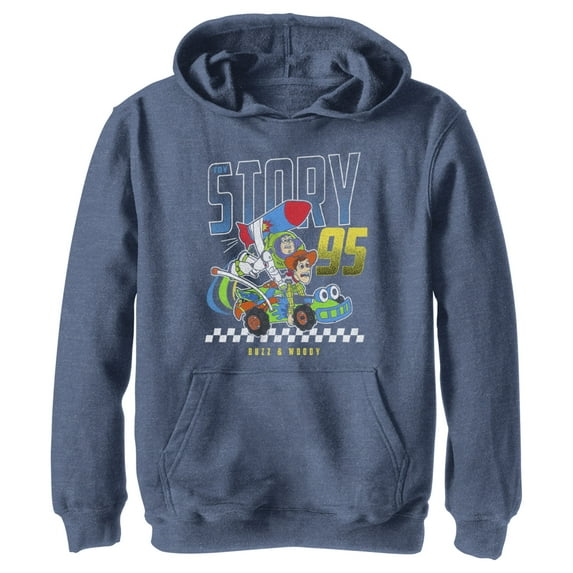 Boy's Toy Story Buzz & Woody Rocket Car Pull Over Hoodie Navy Blue Heather Small