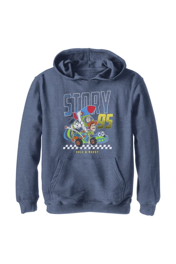 Boy's Toy Story Buzz & Woody Rocket Car Pull Over Hoodie Navy Blue Heather Small