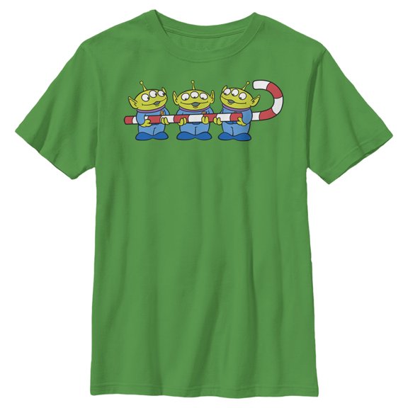 Boy's Toy Story Christmas Candy Cane Alien  Graphic Tee Kelly Green Large