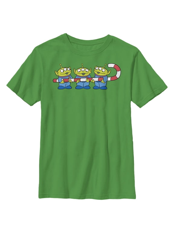 Boy's Toy Story Christmas Candy Cane Alien Graphic Tee Kelly Green Medium