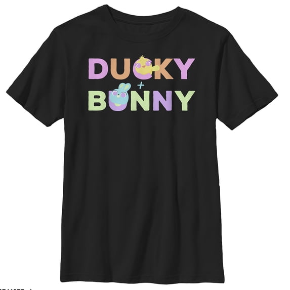 Boy's Toy Story Ducky & Bunny Rainbow Text Graphic Tee Black Small