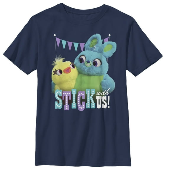 Boy's Toy Story Ducky & Bunny Stick With Us BFFs  Graphic Tee Navy Blue Large