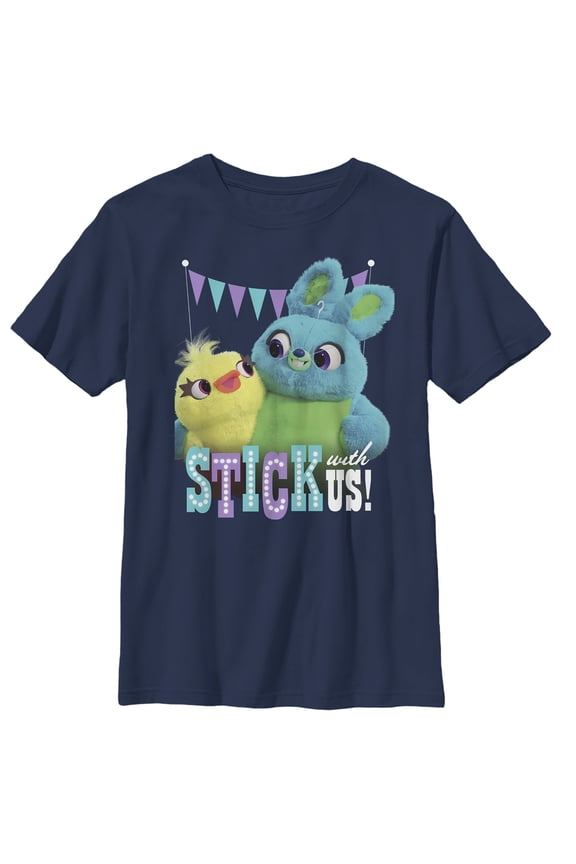 Boy's Toy Story Ducky & Bunny Stick With Us BFFs Graphic Tee Navy Blue Medium
