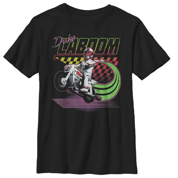 Boy's Toy Story Duke Caboom Neon Race Graphic Tee Black Small