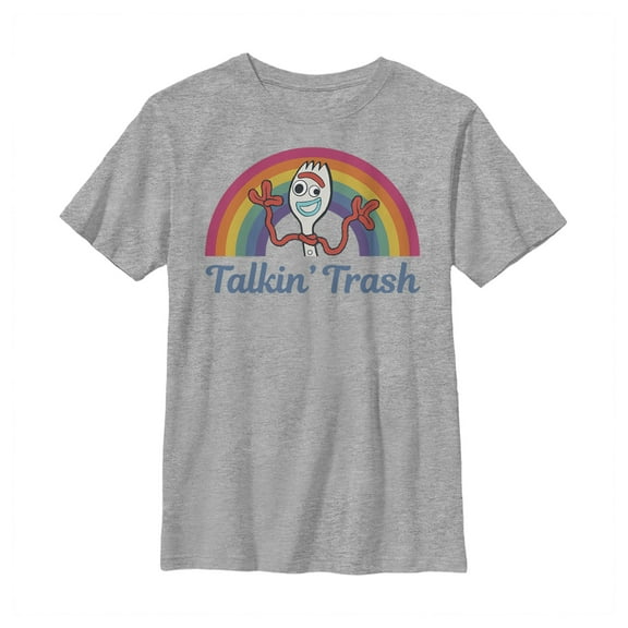 Boy's Toy Story Forky Talkin' Trash Rainbow  Graphic Tee Athletic Heather Large