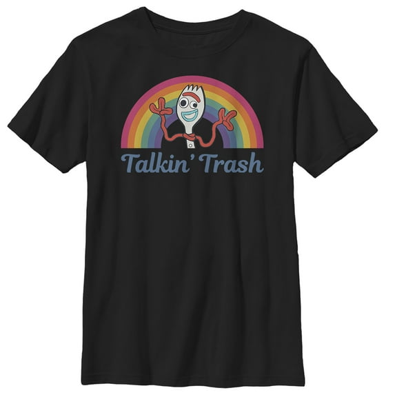 Boy's Toy Story Forky Talkin' Trash Rainbow Graphic Tee Black Large
