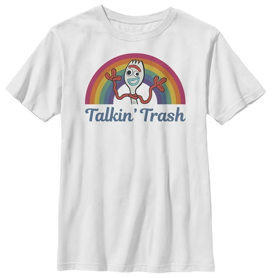 Boy's Toy Story Forky Talkin' Trash Rainbow Graphic Tee White Large