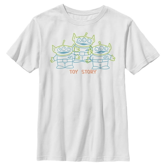 Boy's Toy Story Line Art Squeeze Aliens Graphic Tee White Small