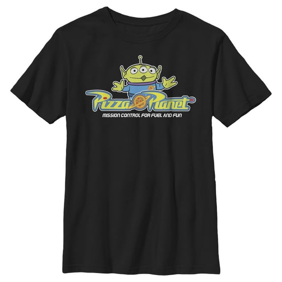 Boy's Toy Story Pizza Planet Alien Slogan Graphic Tee Black Large