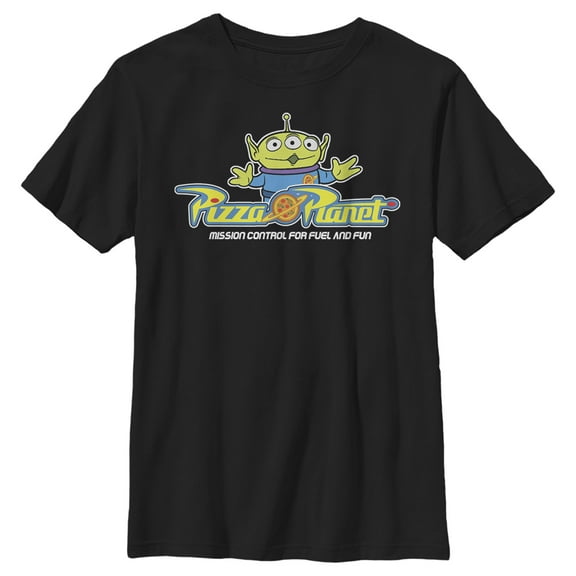 Boy's Toy Story Pizza Planet Alien Slogan  Graphic Tee Black Small