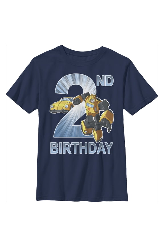 Boy's Transformers Bumblebee 2nd Birthday Graphic Tee Navy Blue Large