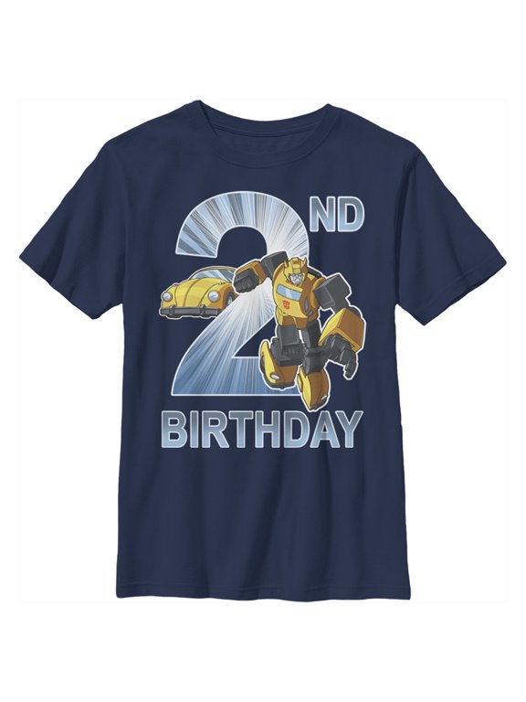 Boy's Transformers Bumblebee 2nd Birthday Graphic Tee Navy Blue Large