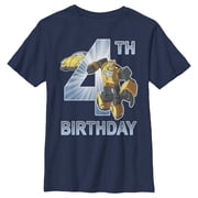 Boy's Transformers Bumblebee 4th Birthday Graphic Tee Navy Blue Medium