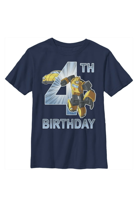 Boy's Transformers Bumblebee 4th Birthday Graphic Tee Navy Blue X Small