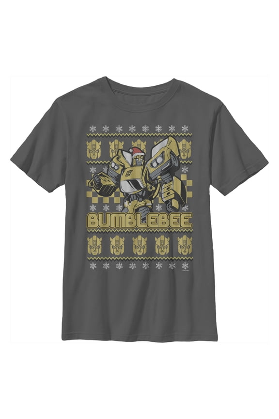 Boy's Transformers Bumblebee Ugly Xmas  Graphic Tee Charcoal Medium