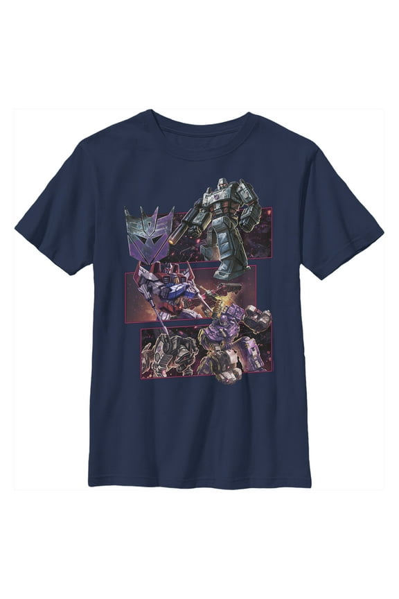 Boy's Transformers Decepticons Character Panels  Graphic Tee Navy Blue Large