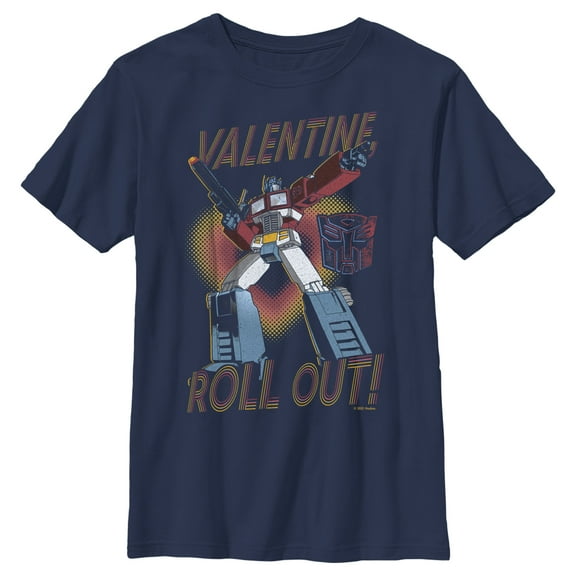 Boy's Transformers Optimus Prime Valentine Roll Out!  Graphic Tee Navy Blue Medium