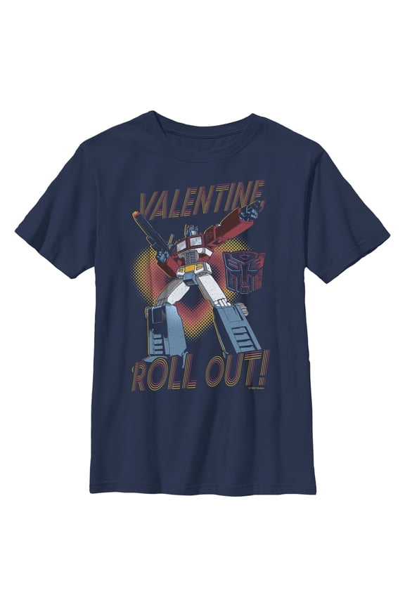 Boy's Transformers Optimus Prime Valentine Roll Out! Graphic Tee Navy Blue Medium