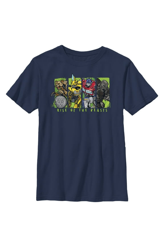 Boy's Transformers: Rise of the Beasts Movie Logo Character Squares Graphic Tee Navy Blue Small