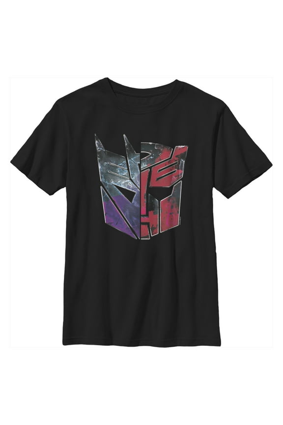 Boy's Transformers Split Bot Logo  Graphic Tee Black Large