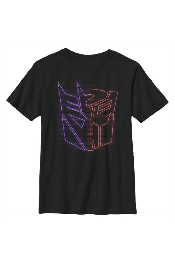 Boy's Transformers Split Bot Neon Logo  Graphic Tee Black Medium