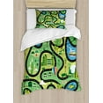 thumbnail image 1 of Boy's Twin Size Duvet Cover Set, Aerial View of Coastal Suburbs with Roads Cartoon Style Hot Air Balloon Windmill, Decorative 2 Piece Bedding Set with 1 Pillow Sham, Multicolor, by Ambesonne, 1 of 3