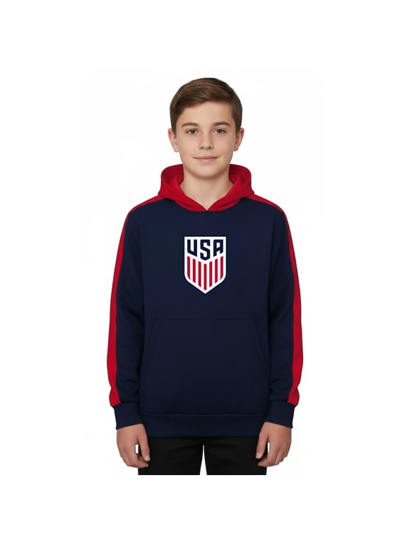 Officially Licensed U.S. Soccer Team Youth Side Step Pullover Hoodie | Navy/Red, Medium