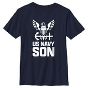 Boy's United States Navy Official Eagle Logo Son  Graphic Tee Navy Blue Small