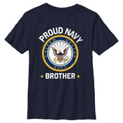 Boy's United States Navy Proud Brother Logo  Graphic Tee Navy Blue X Large