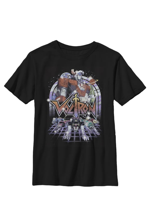 Boy's Voltron: Defender of the Universe Retro Robot Lions Graphic Tee Black Large