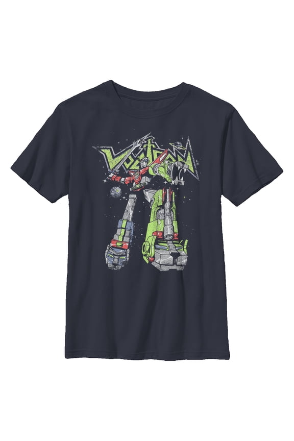 Boy's Voltron: Defender of the Universe Text Sword Pose Graphic Tee Navy Blue Large
