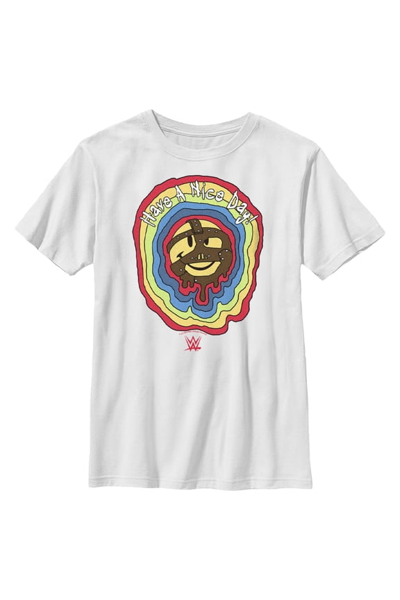 Boy's WWE Mankind Have a Nice Day Rainbow Logo Graphic Tee White Medium