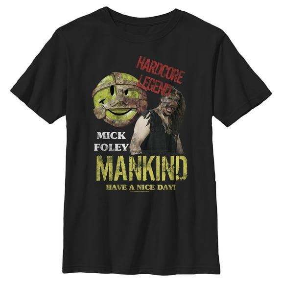Boy's WWE Mick Foley Mankind Have a Nice Day  Graphic Tee Black Large