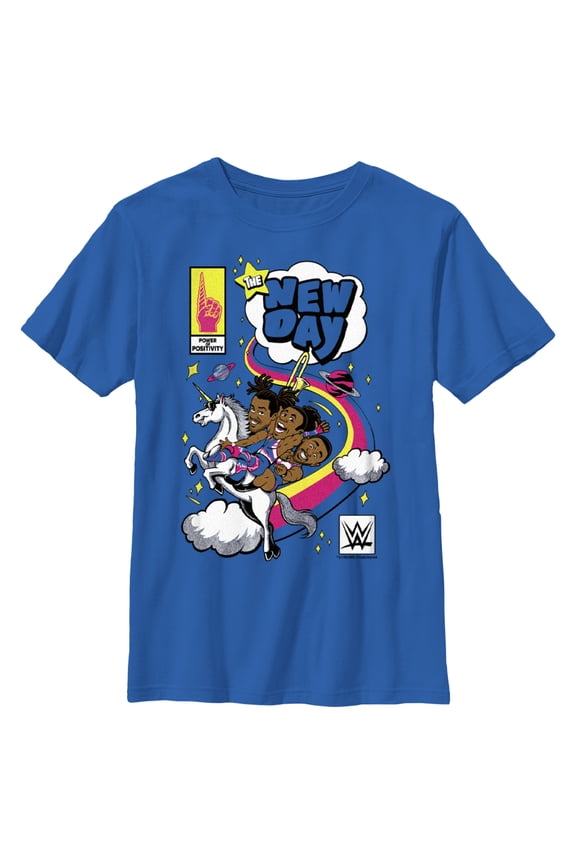 Boy's WWE New Day Unicorn Comic Graphic Tee Royal Blue Small