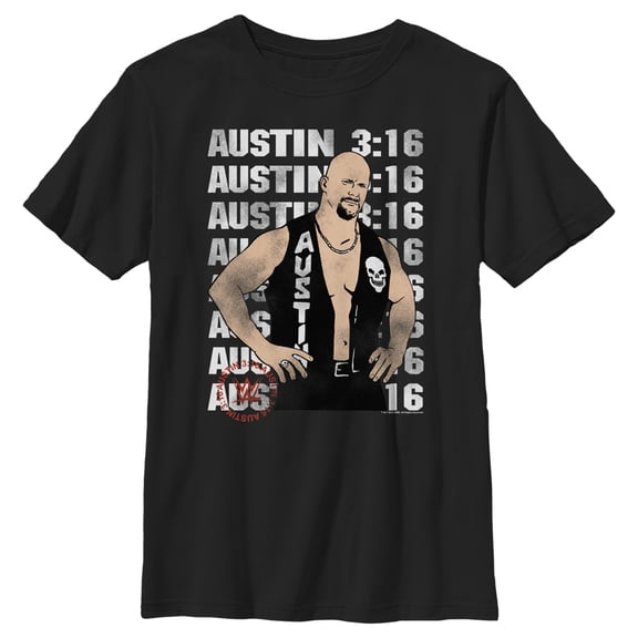 Boy's WWE Stone Cold Steve Austin 3:16 Animated Graphic Tee Black Large