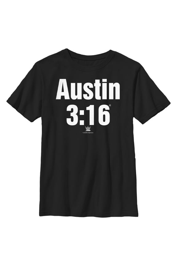 Boy's WWE Stone Cold Steve Austin 3:16 White Logo Graphic Tee Black X Large