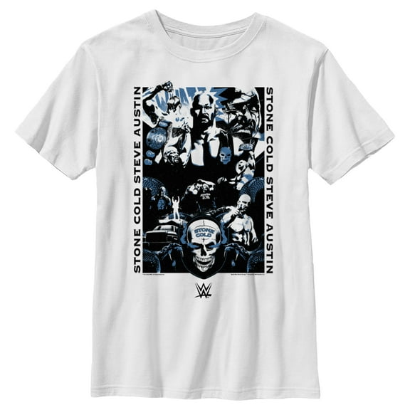 Boy's WWE Stone Cold Steve Austin Blue Poster Graphic Tee White Large