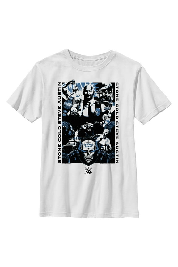 Boy's WWE Stone Cold Steve Austin Blue Poster Graphic Tee White Medium