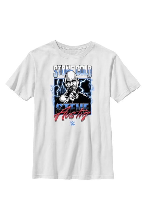 Boy's WWE Stone Cold Steve Austin Lightning Graphic Tee White Small