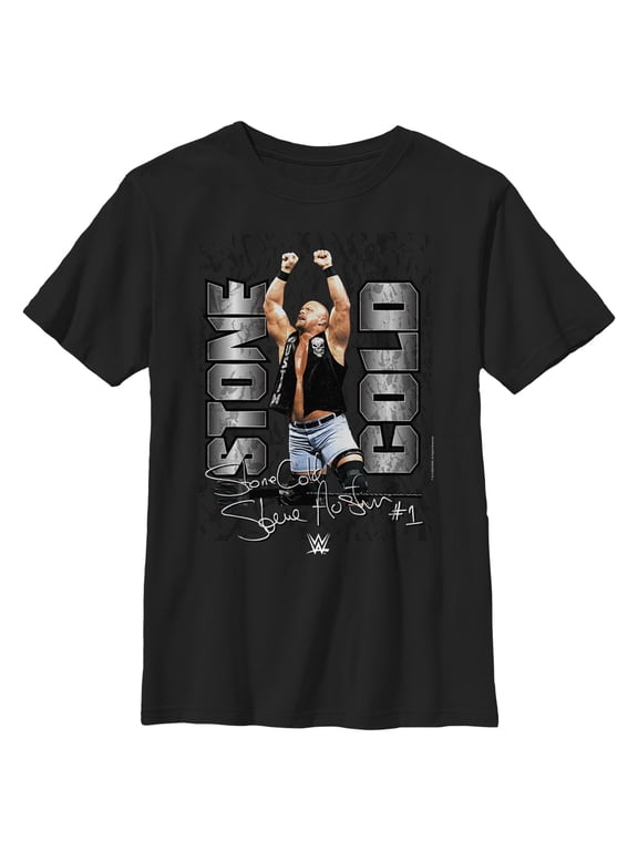 Boy's WWE Stone Cold Steve Austin Signature Photo Graphic Tee Black Medium