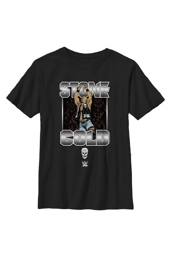 Boy's WWE Stone Cold Steve Austin Silver Logo Graphic Tee Black Large