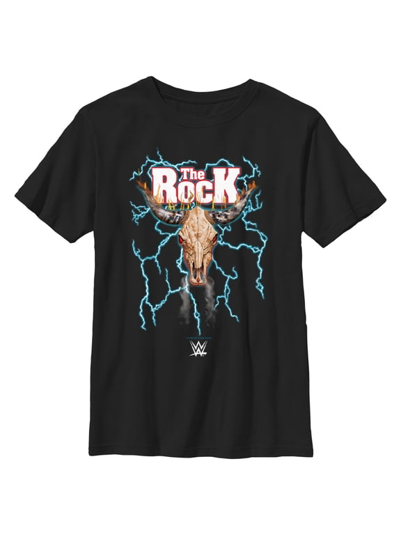 Boy's WWE The Rock Electric Bull Logo Graphic Tee Black Medium