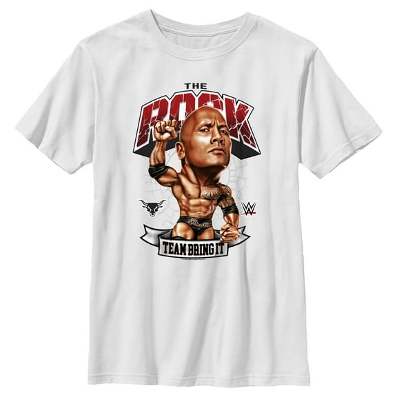Boy's WWE The Rock Team Bring It Bobble Head  Graphic Tee White X Small