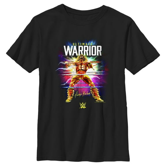 Boy's WWE Ultimate Warrior Always Believe Electric Ropes  Graphic Tee Black X Small
