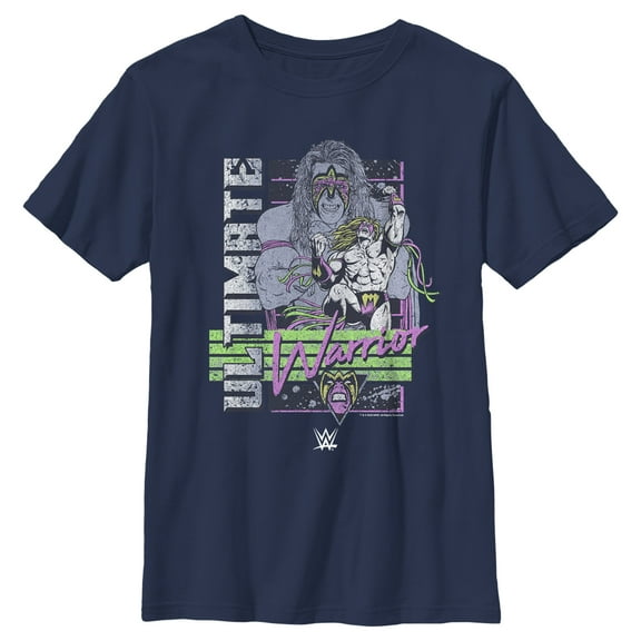 Boy's WWE Ultimate Warrior Retro Poster Graphic Tee Navy Blue Small